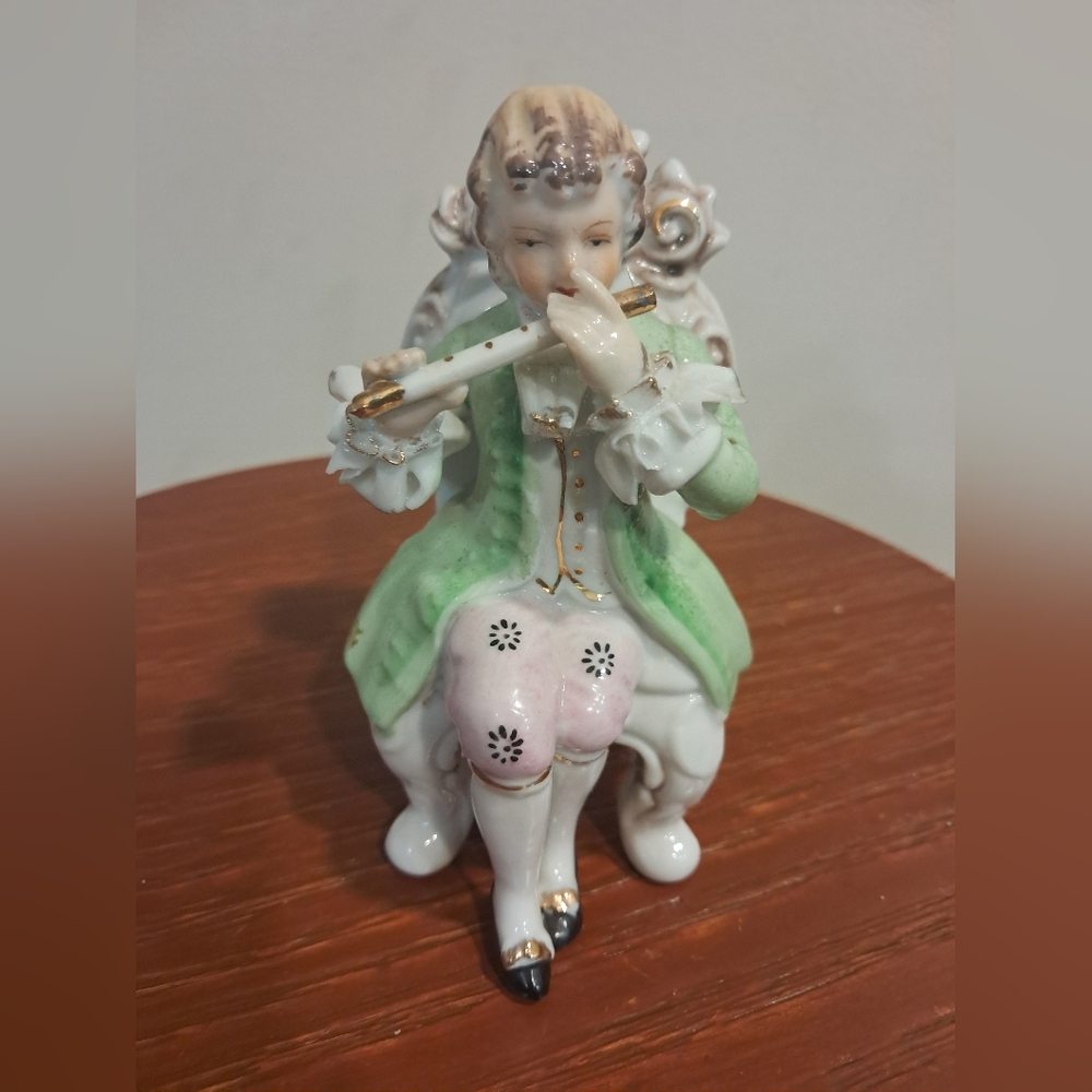 Andrea By Sadek Porcelain Flute Player in Green and Pink